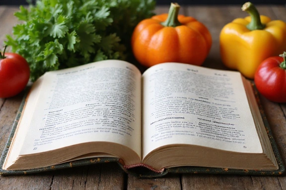 Otwarta książka kucharska z kolorowymi, zdrowymi posiłkami, symbolizująca plany żywieniowe